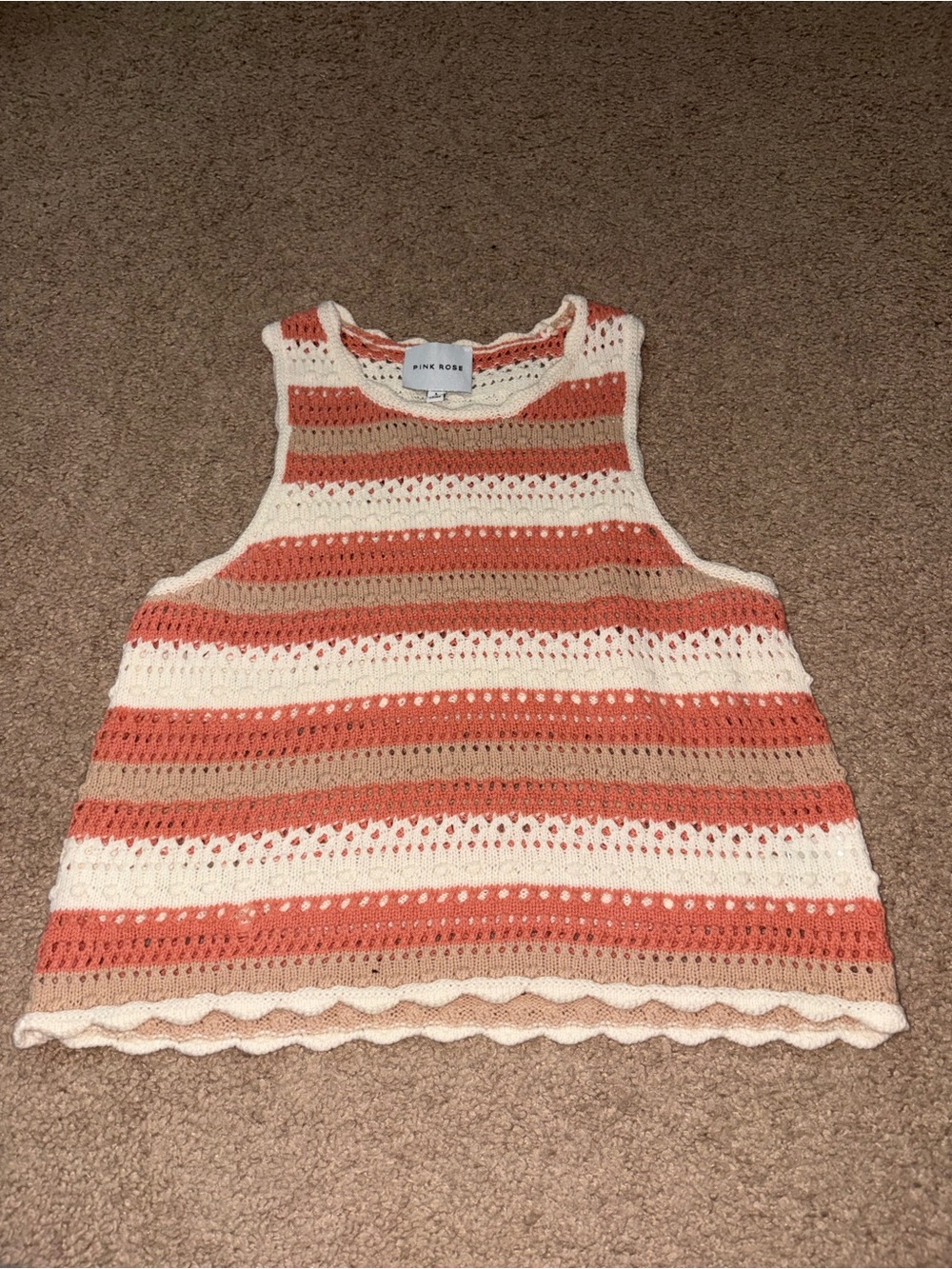 Dry Goods Striped Crochet Tank in Coral, Cream & Tan